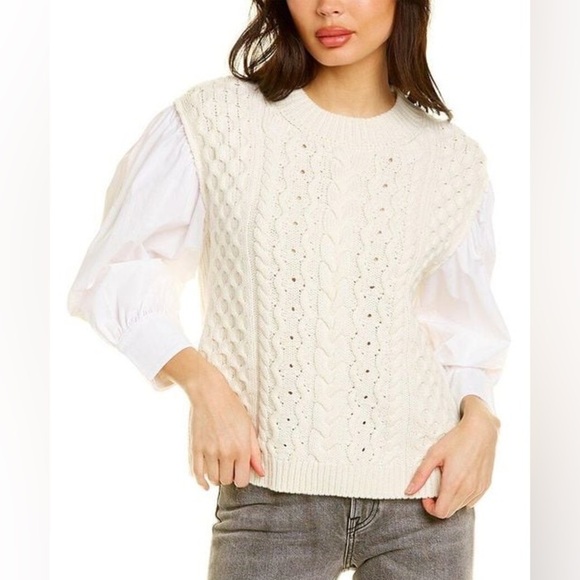 Something Navy
Women's White Poplin Sleeve Wool-blend Sweater - Picture 1 of 11